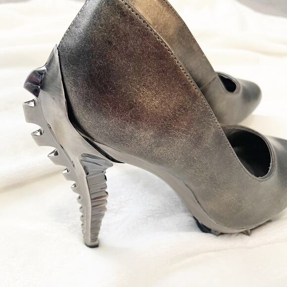 Hades Predator pewter chrome heels steampunk 9 spiked leather gray - Picture 2 of 9